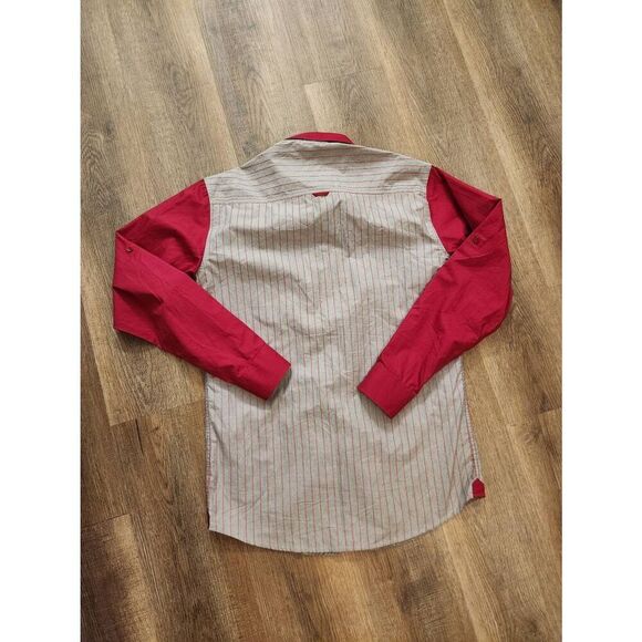 Karbon Roll Tab Sleeve Men's Slim Fit Large striped Cotton gray red Longsleeve - Picture 7 of 7